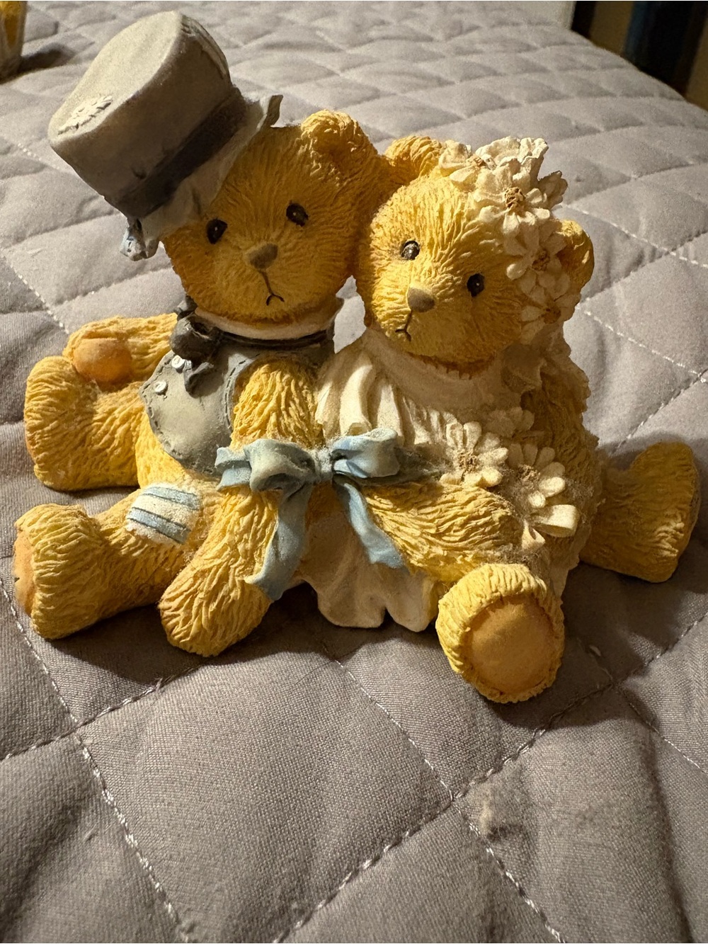 Hamilton Yellow Bear Couple Figurine with Blue Accents